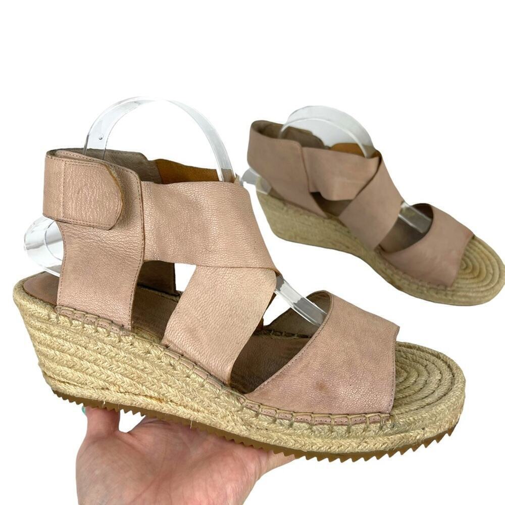 Eileen Fisher Womens SZ 10 Willow Nude Espadrille Platform Leather Wedge Sandals